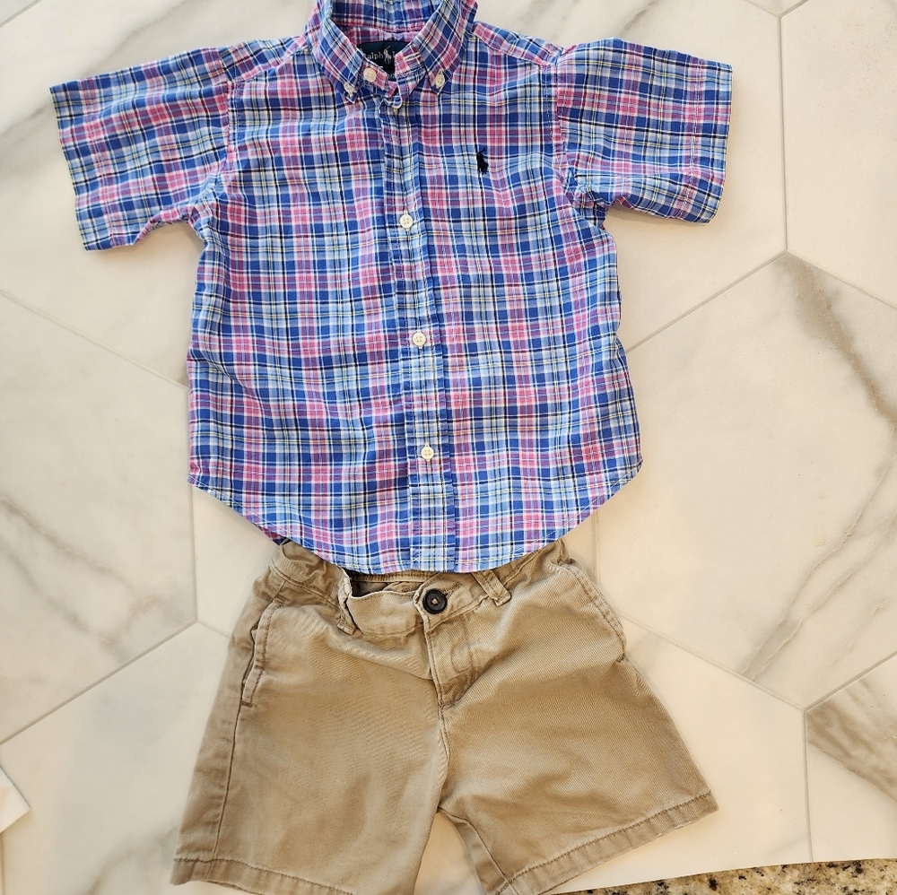 RALPH LAUREN BLUE LABEL, BOYS, SIZE 2T plaid short sleeve button-up shirt. - Picture 9 of 12